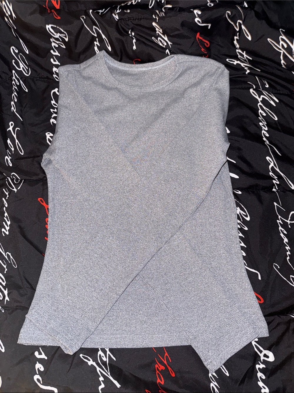 Classic Ribbed Crewneck Long-Sleeve Top - Light Gray